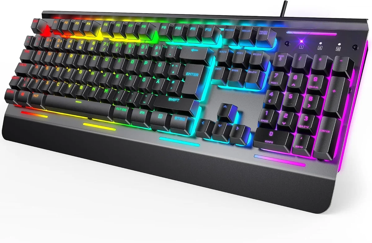 TECKNET Tastiera da gioco RGB per PC, tastiera a membrana con 105 tasti, pannello in metallo,… product image on Haggl