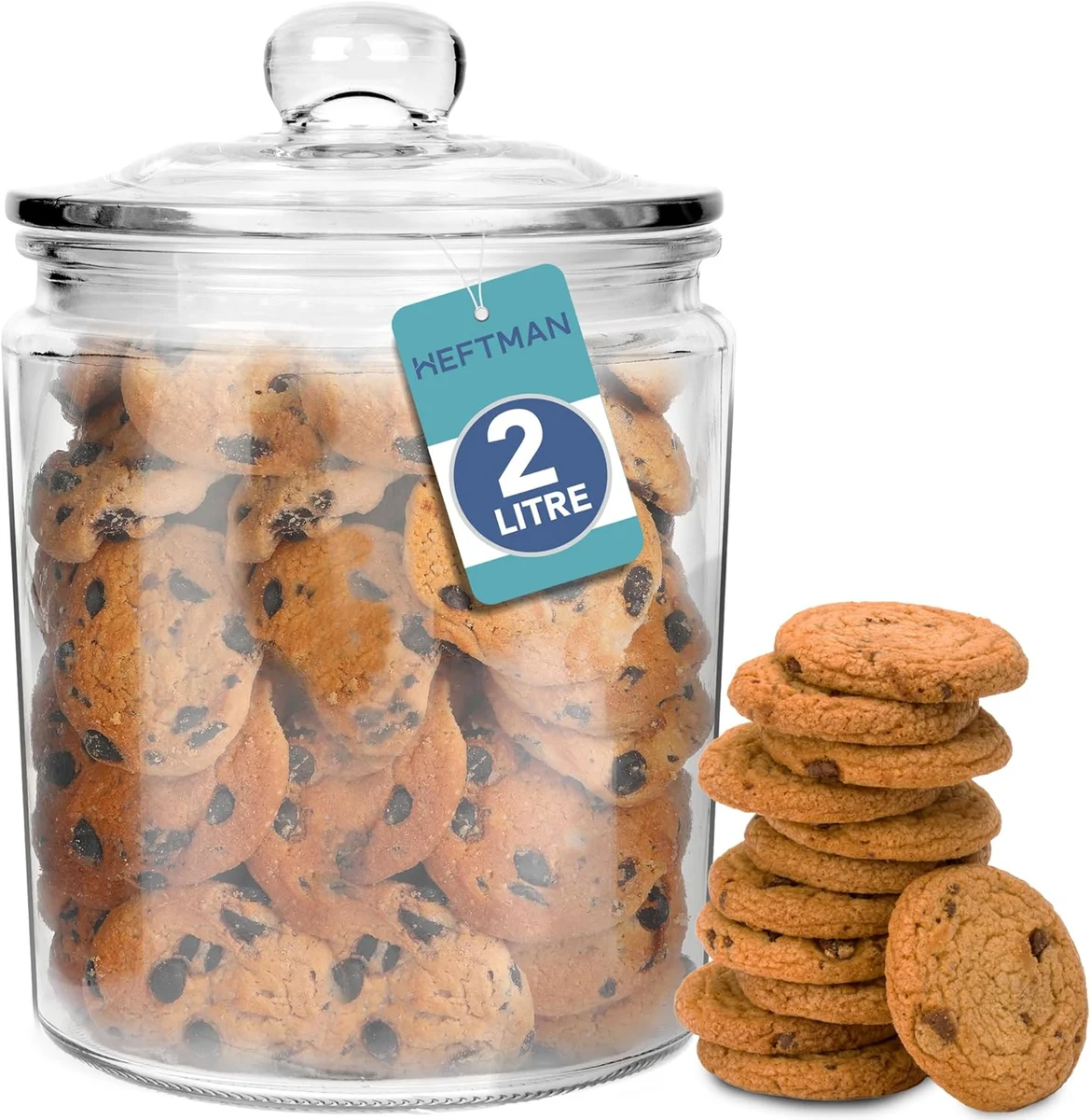 HEFTMAN Glass Jar with Lid - 2 Litre Clear, Empty Sweet Jars with Airtight Push-Top Lid -… product image on Haggl