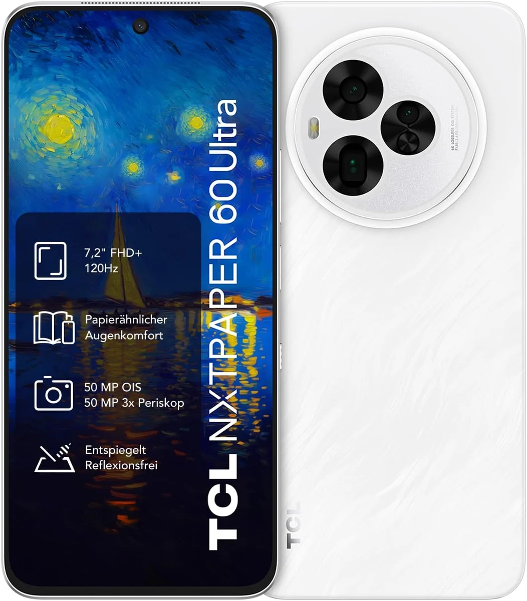 TCL NXTPAPER 60 Ultra 5G Android-Smartphone, 7,2 Zoll FHD+ 120Hz NXTPAPER Display, 12 GB RAM +… product image on Haggl